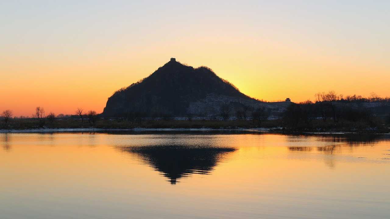 north korea sunset yalu river free photo