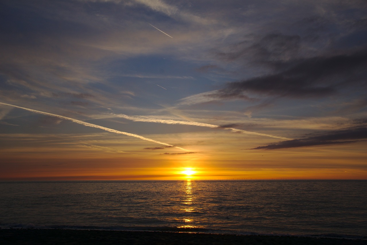 north sea sunset sea free photo