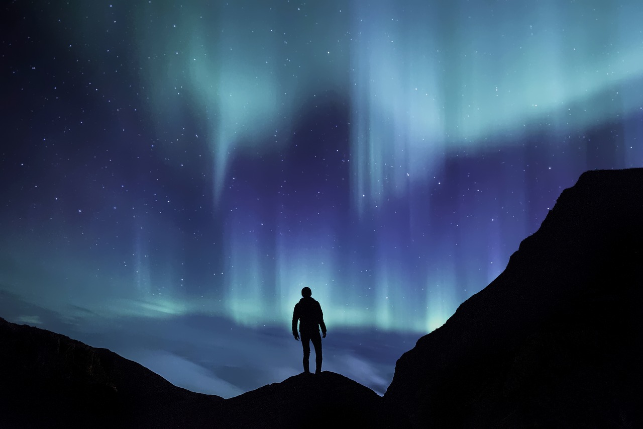 northern lights silhouette sky free photo