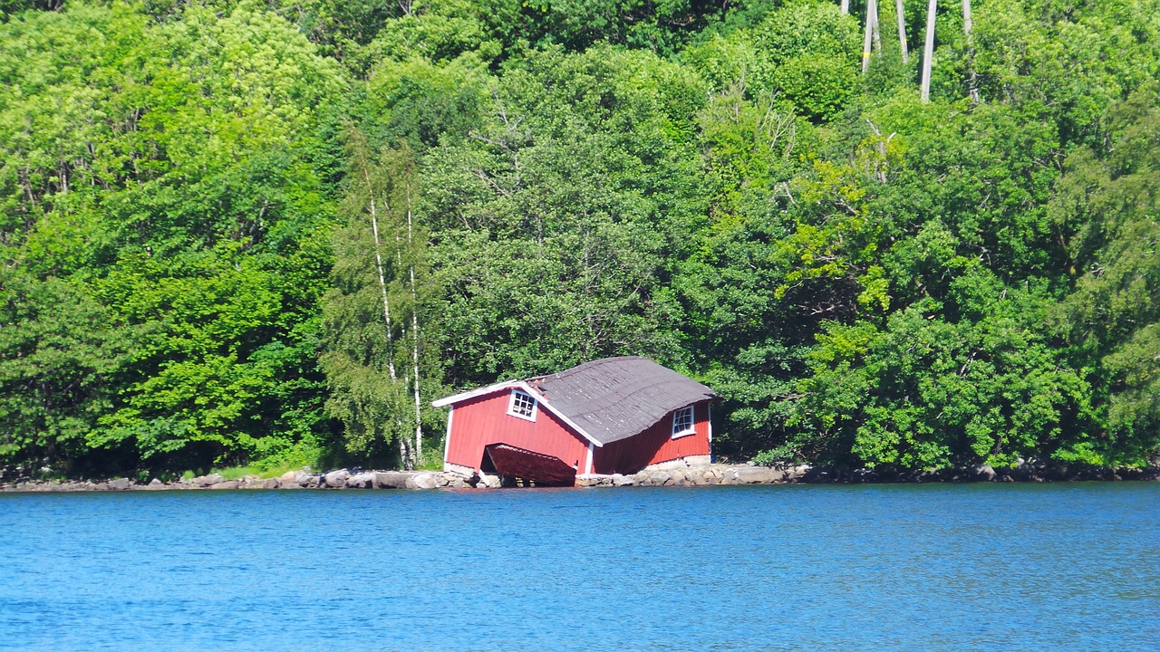 norway boathouse fjord free photo