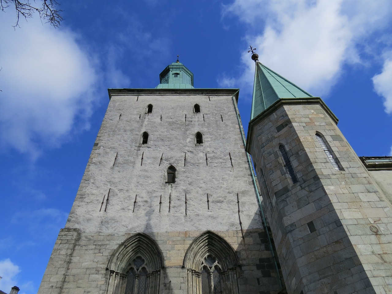 norway main entrance to the cathedral in bergen in april blue sky bergen free photo