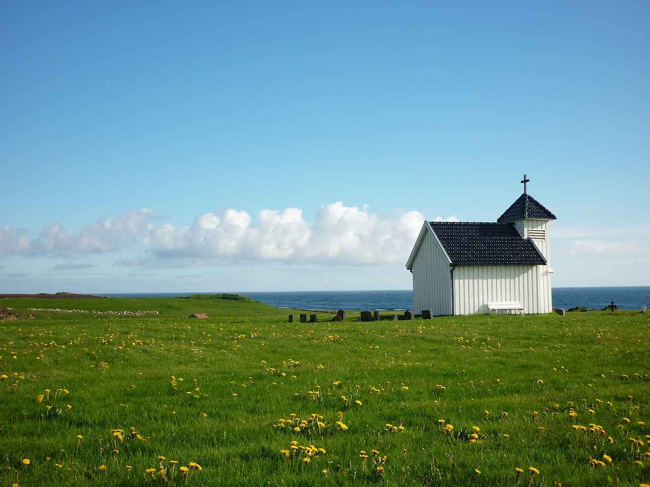 norway chapel meadow free photo