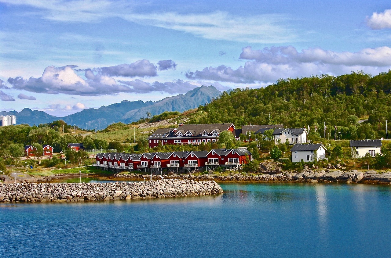 norway fjord wooden houses free photo