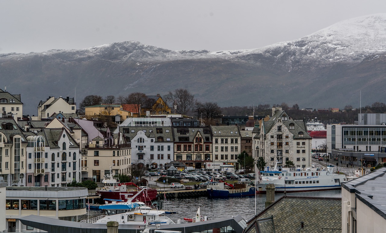 norway coast alesund mountains free photo