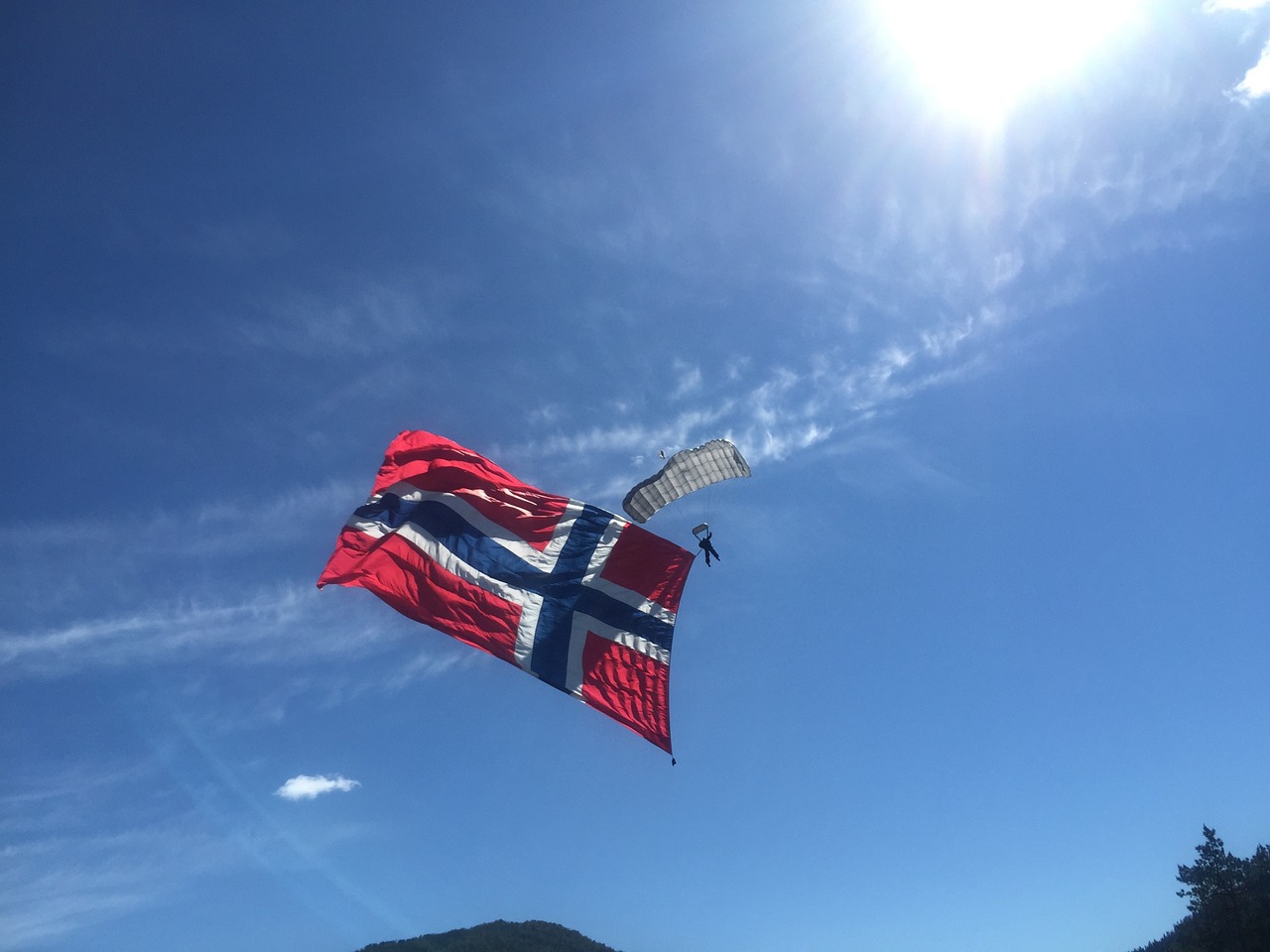 norwegian flag parachute sky dive free photo