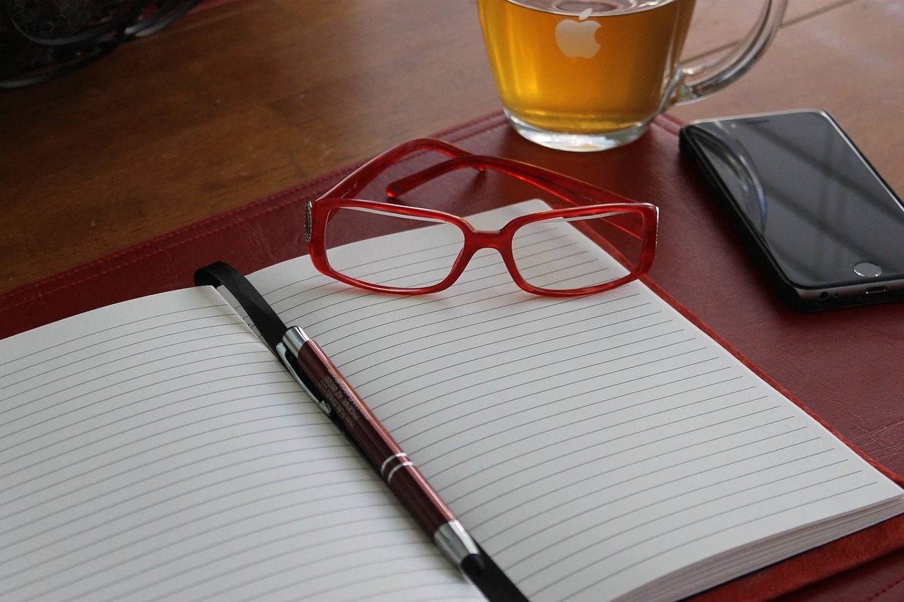 notebook glasses red glasses free photo