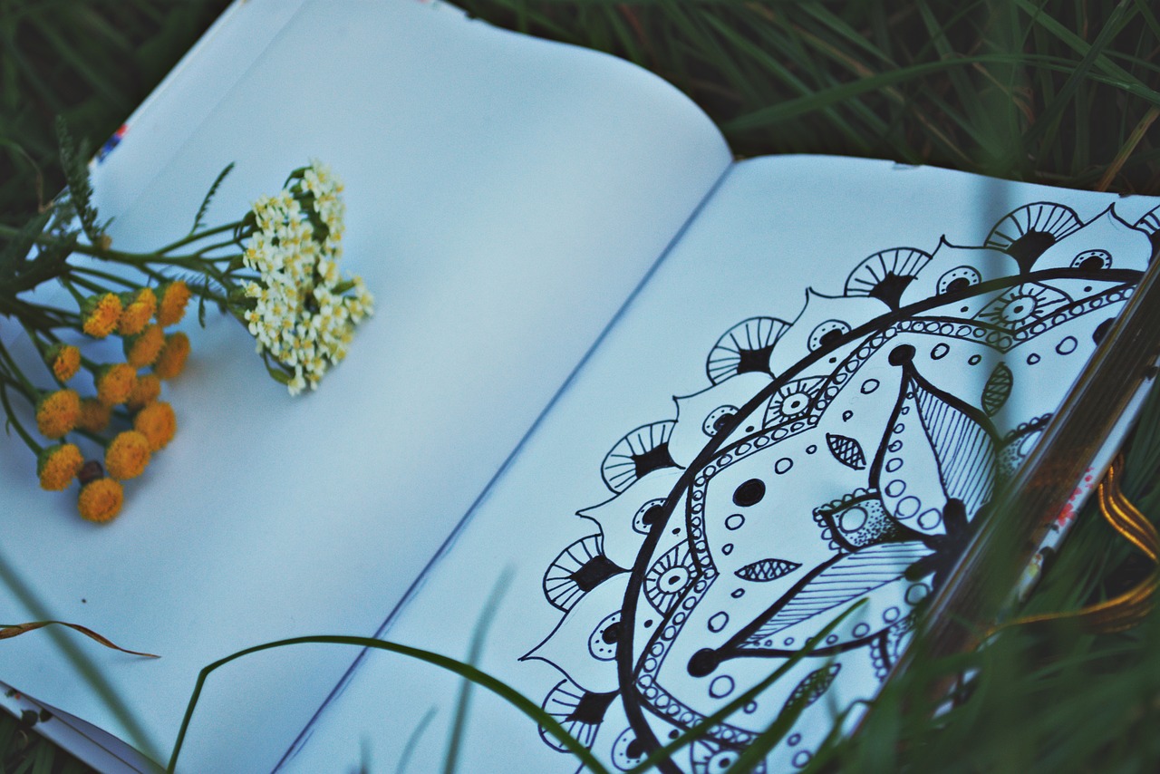 notebook  grass  mandala free photo