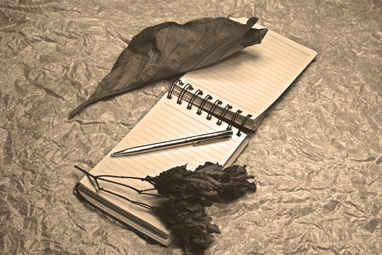 notepad dried leaves fine art free photo