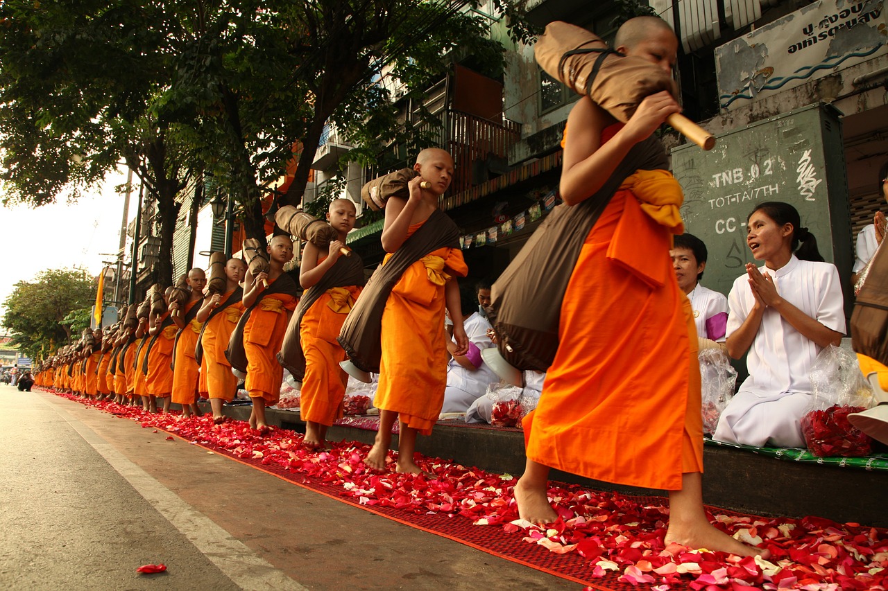 novice buddhists walk free photo