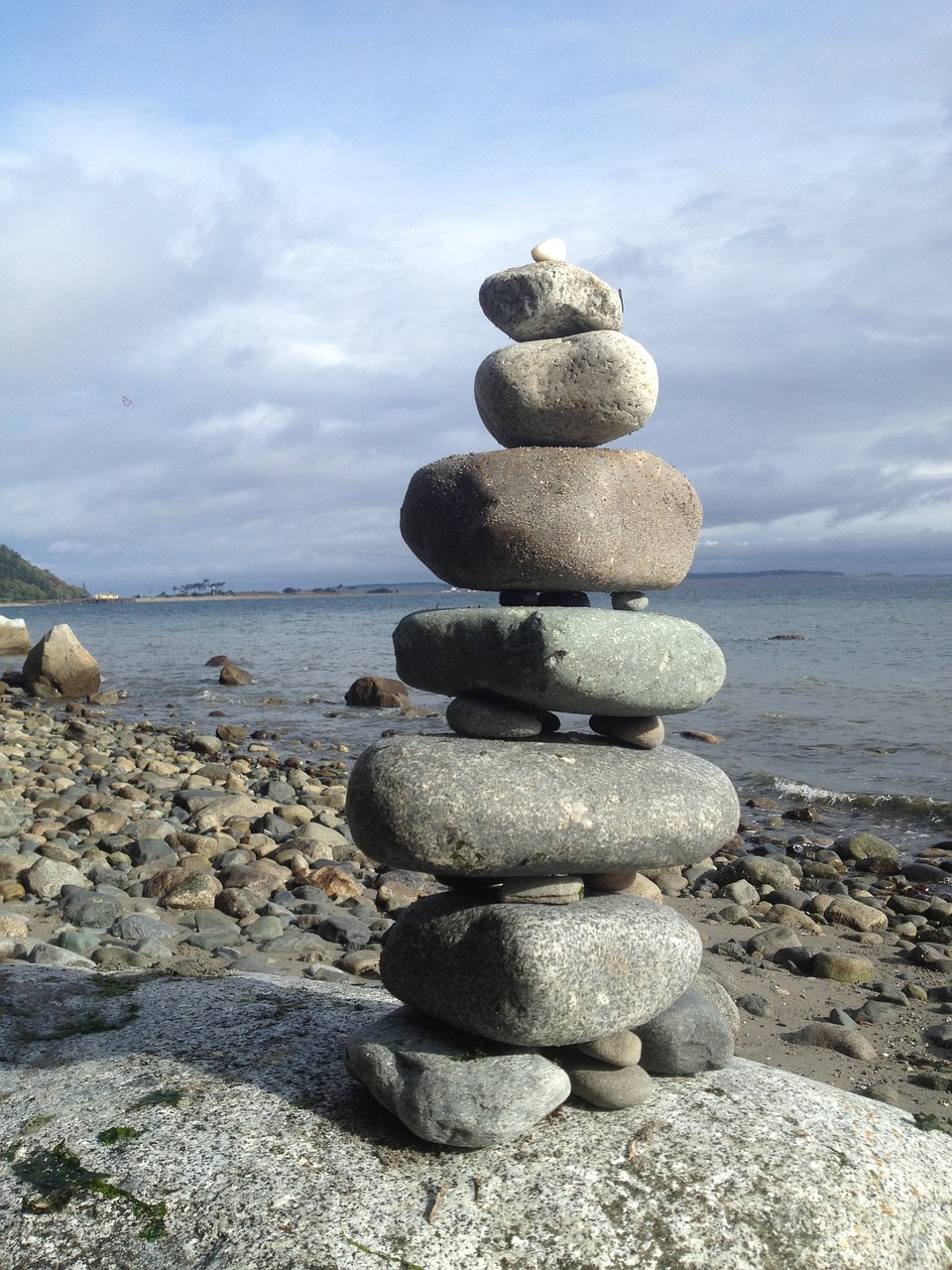 ocean rocks cairn balance free photo
