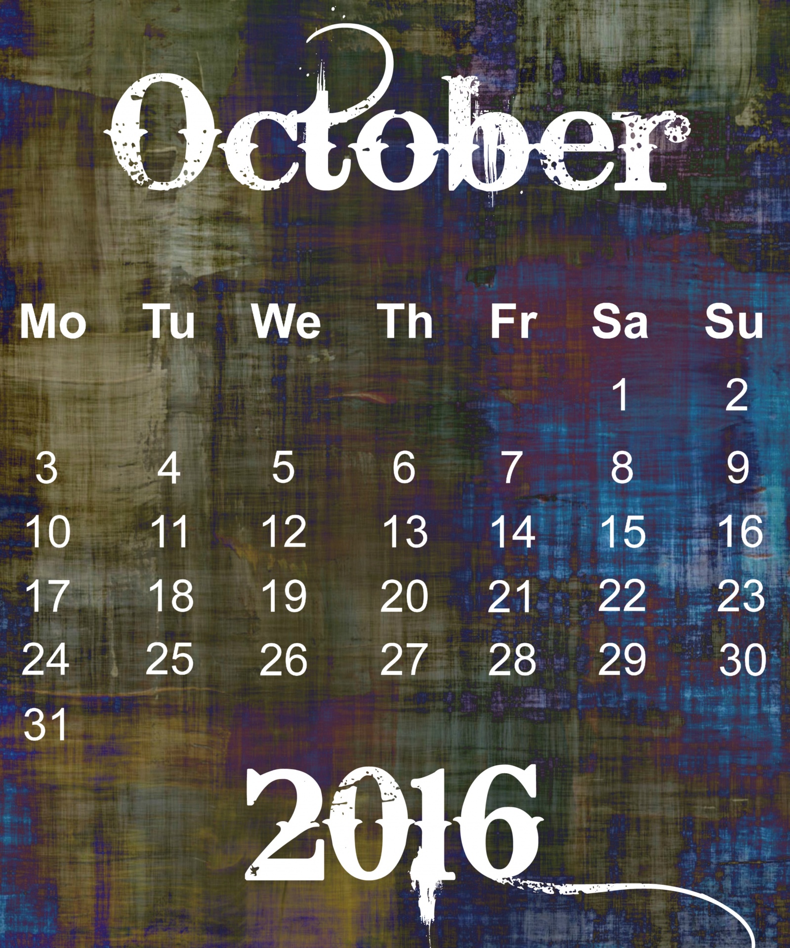 october 2016 calendar free photo