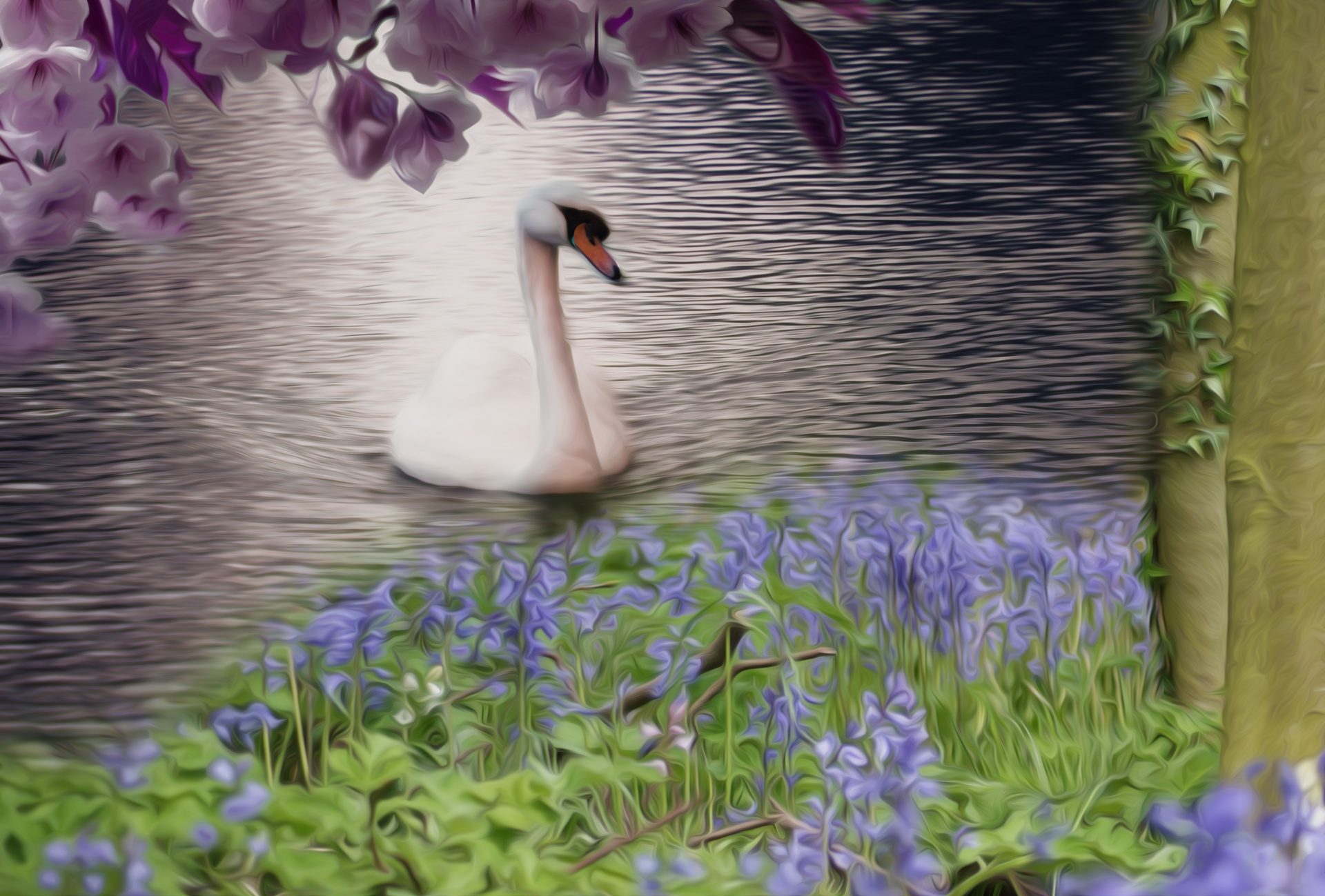 oil paint effect swan flowers commercial use background commercial use front free photo