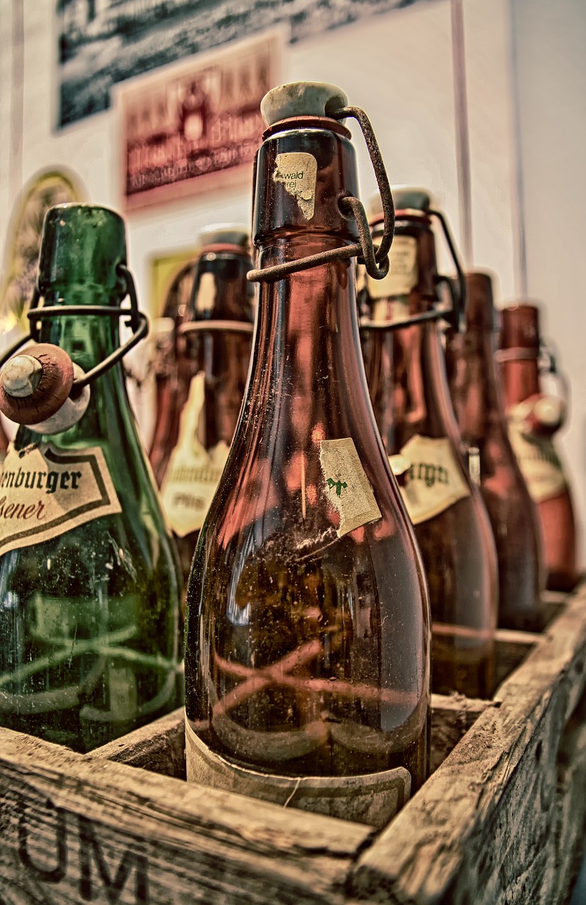 old bottles wooden box free photo