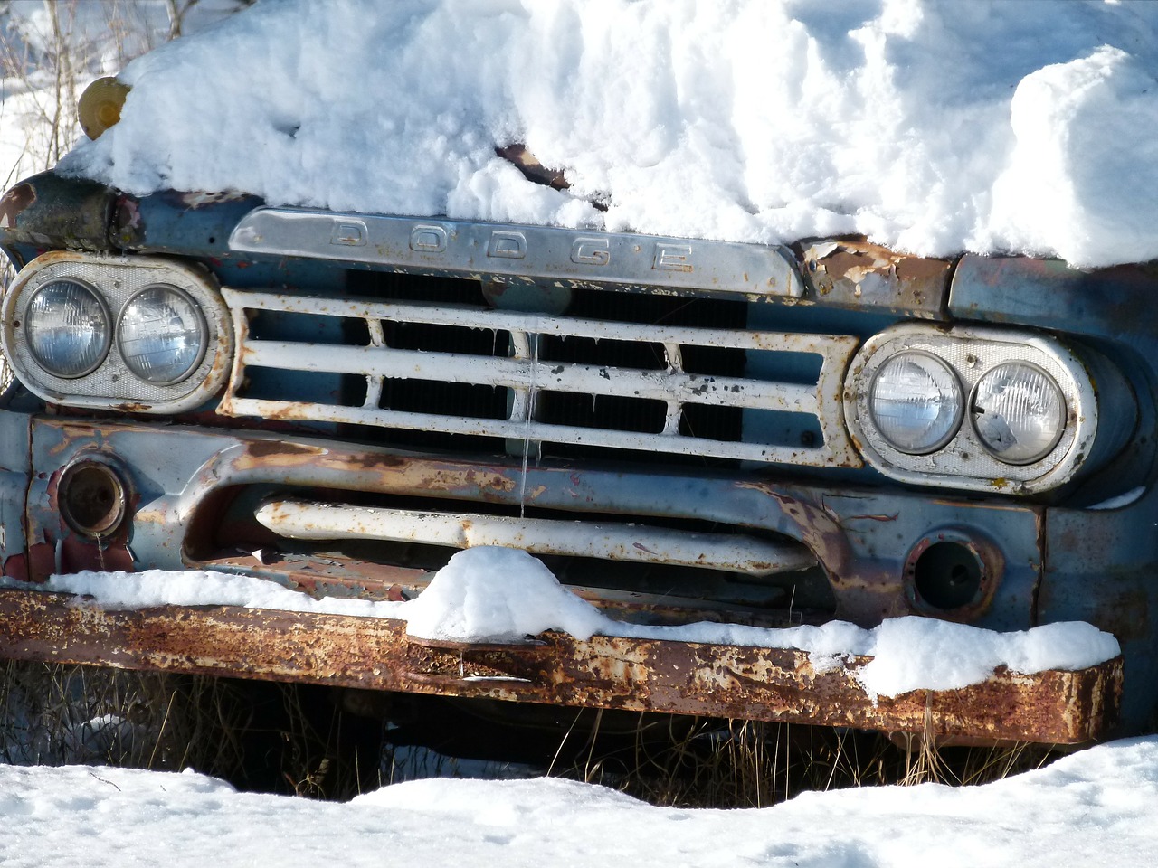 old automobile snow covered free photo