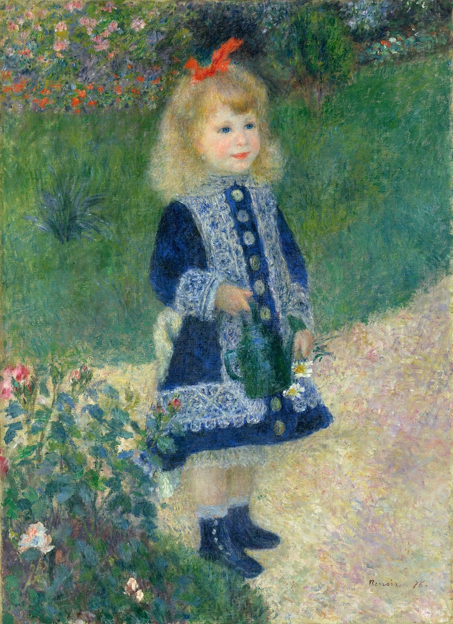 a girl with a watering can pierre-auguste renoir impressionist free photo