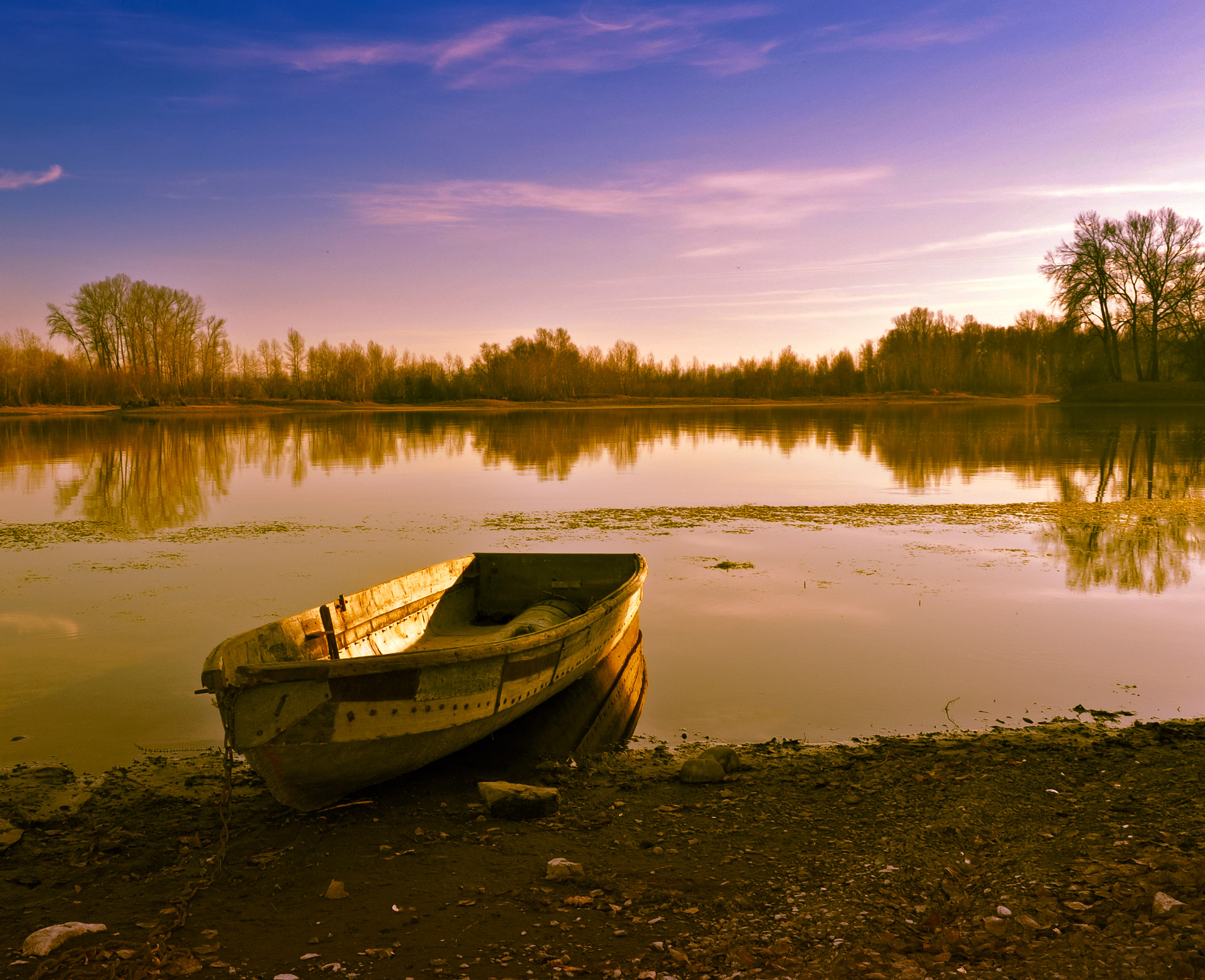 boat river evening free photo