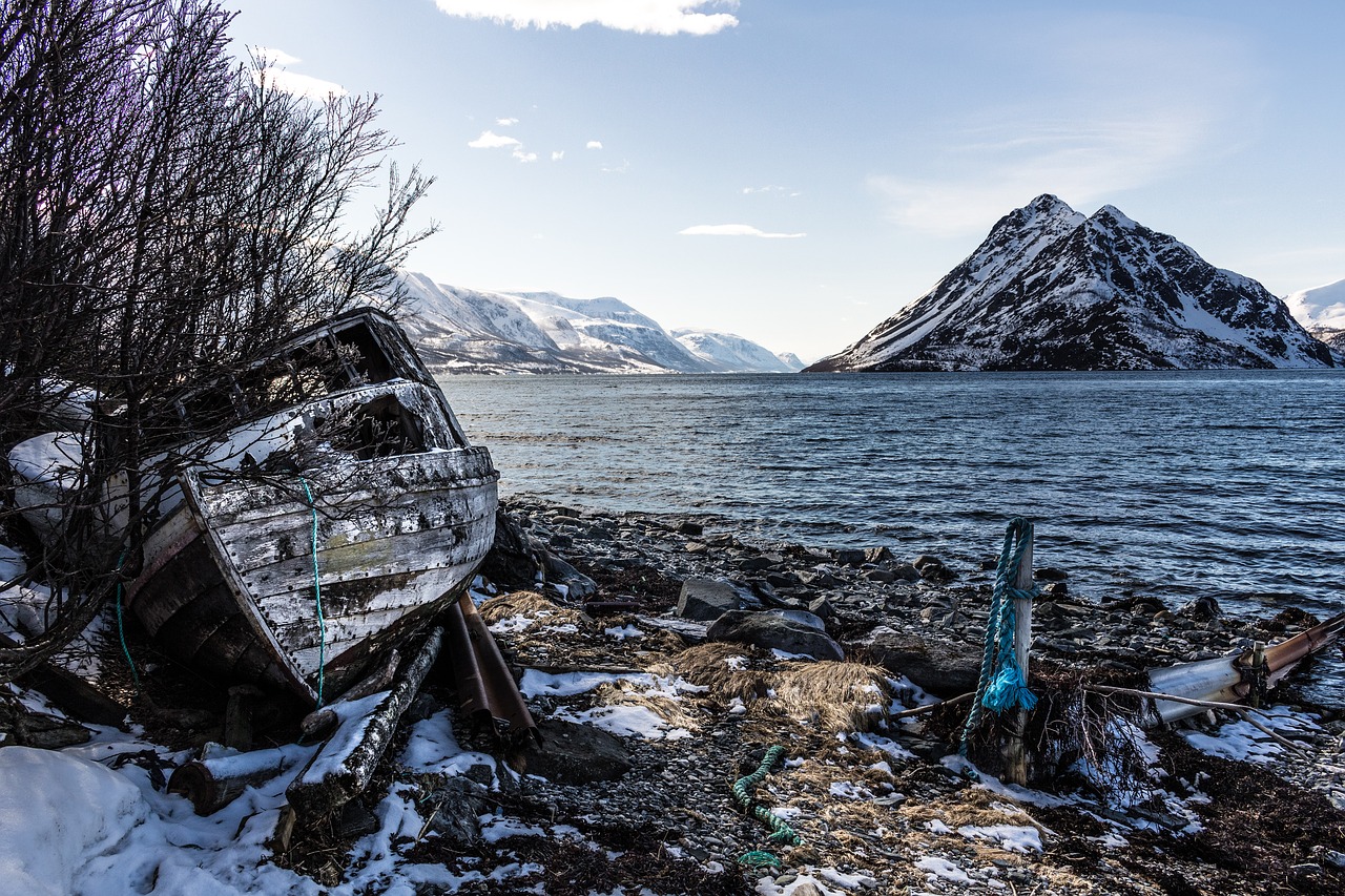 old boat shoreline fjord free photo