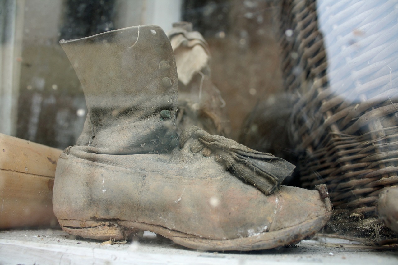 old boot in window ancient shoe old window display free photo