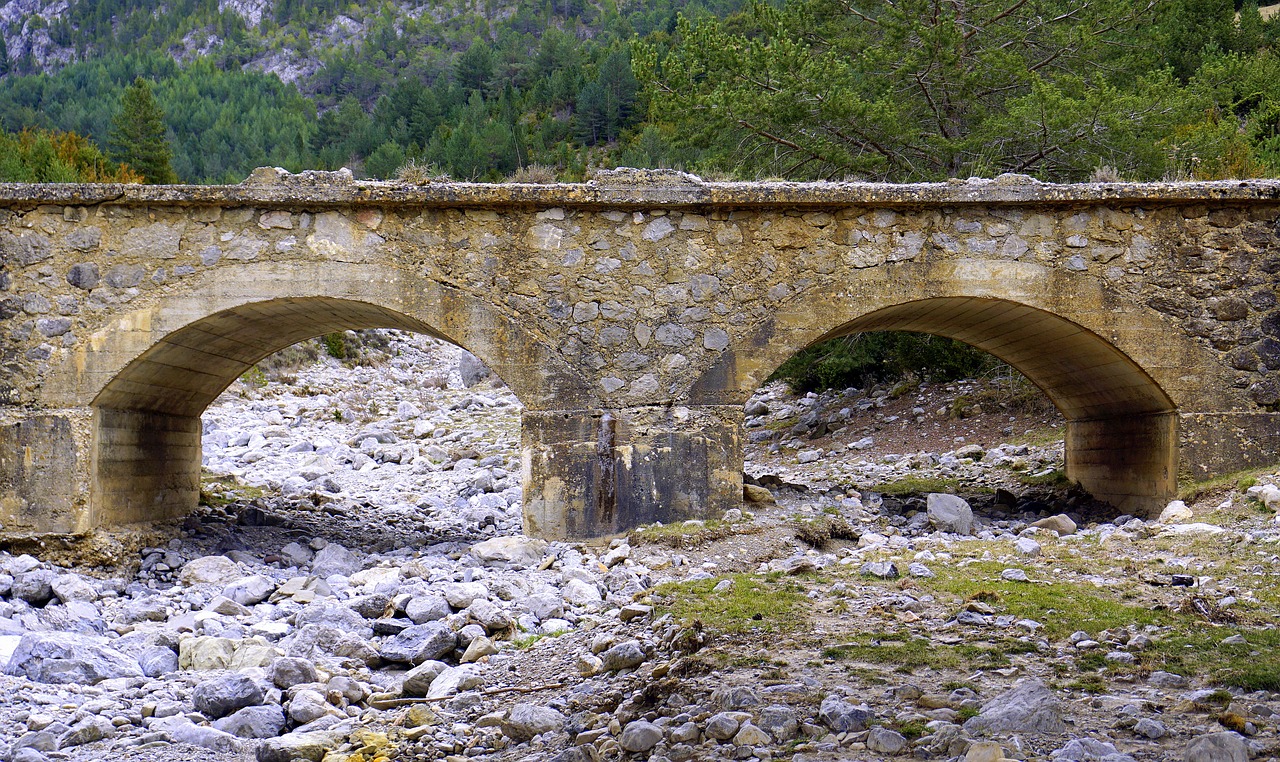 old bridge dry torrent stones free photo