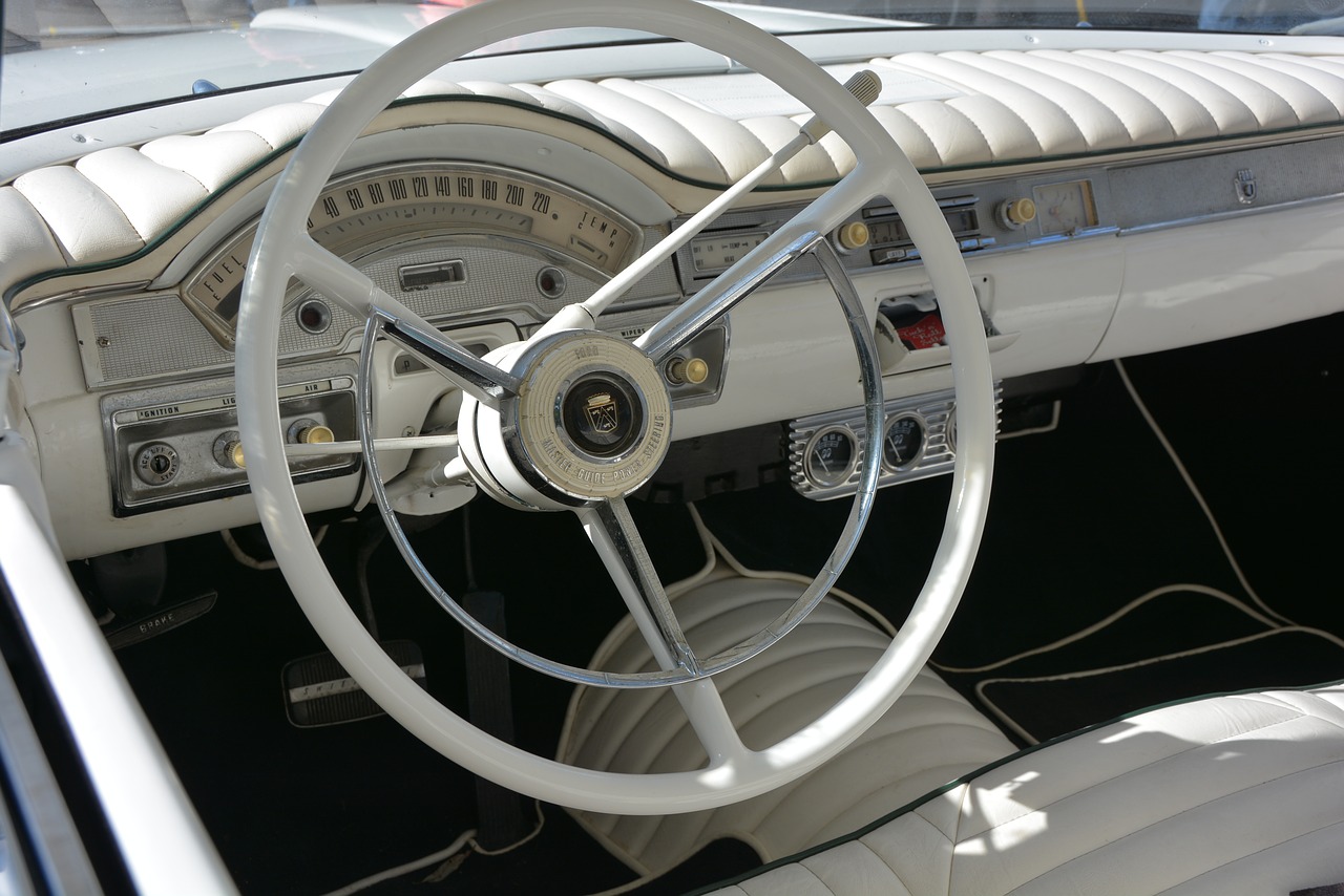 old car dashboard steering wheel free photo
