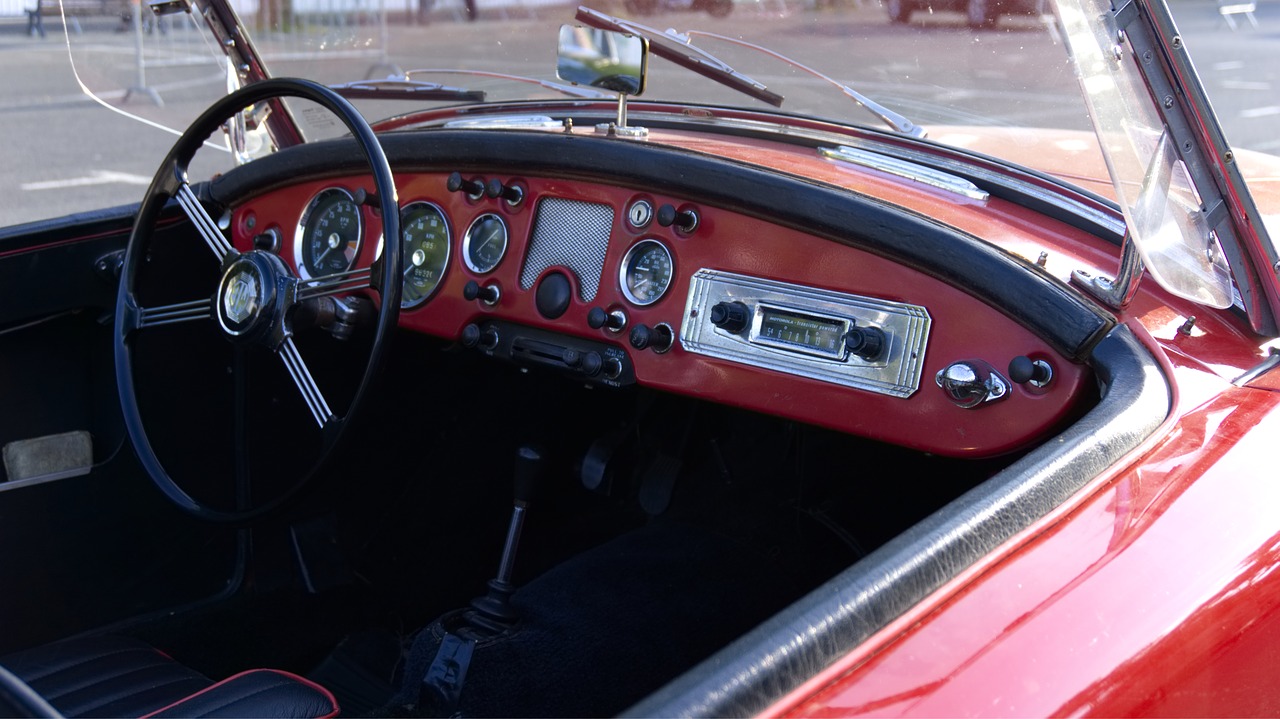 Old Car Dashboard Triumph Interior Red Free Image From