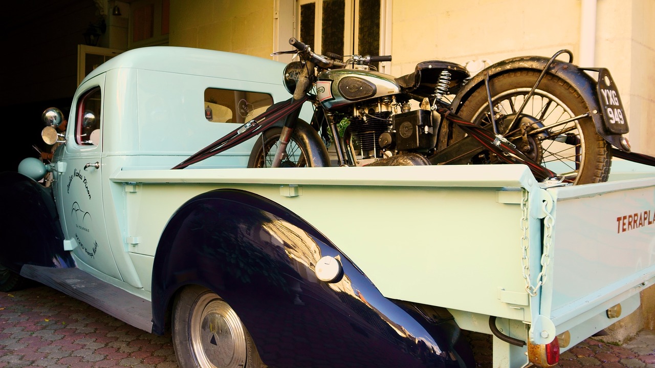 old car motorcycle old pick up free photo
