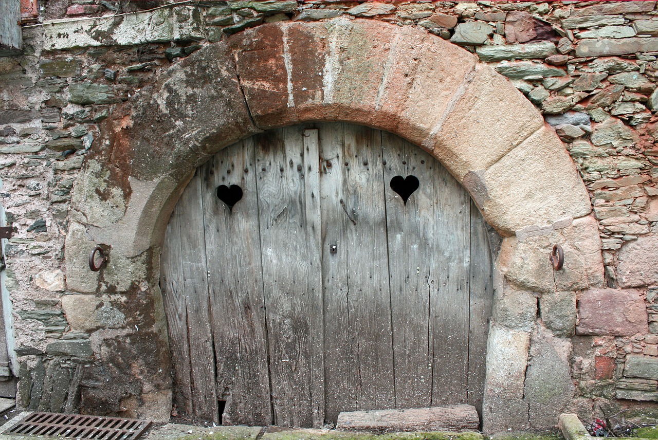old door heart shapes ancient door with hearts free photo