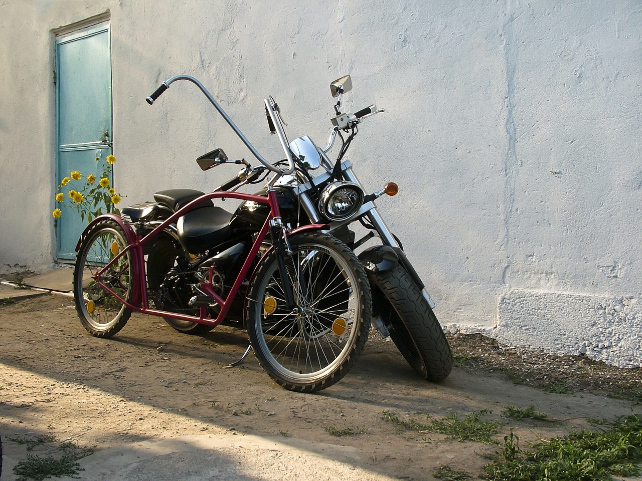 old friends motorcycle bicycle free photo