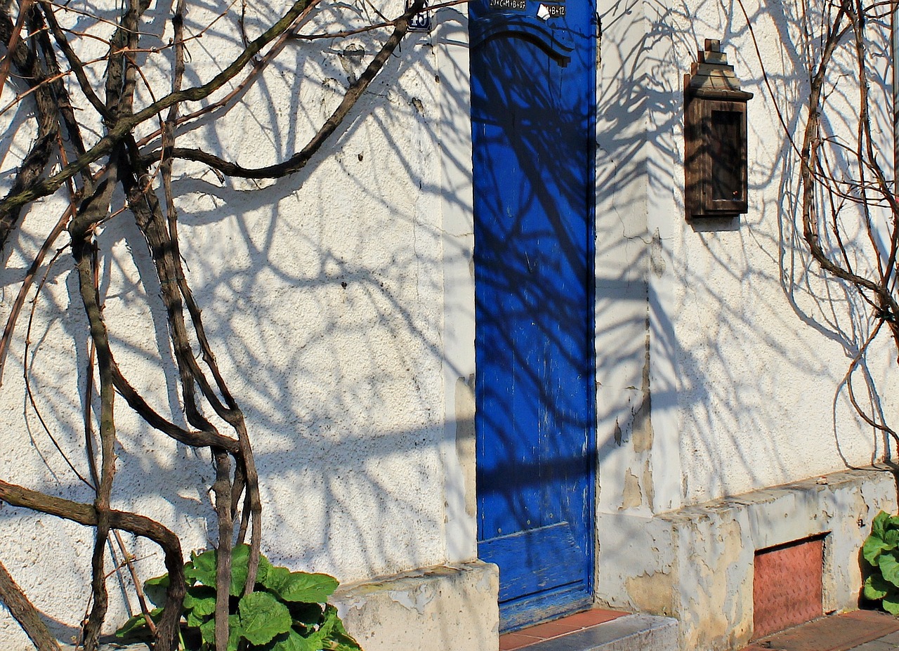 old house blue door weathered free photo