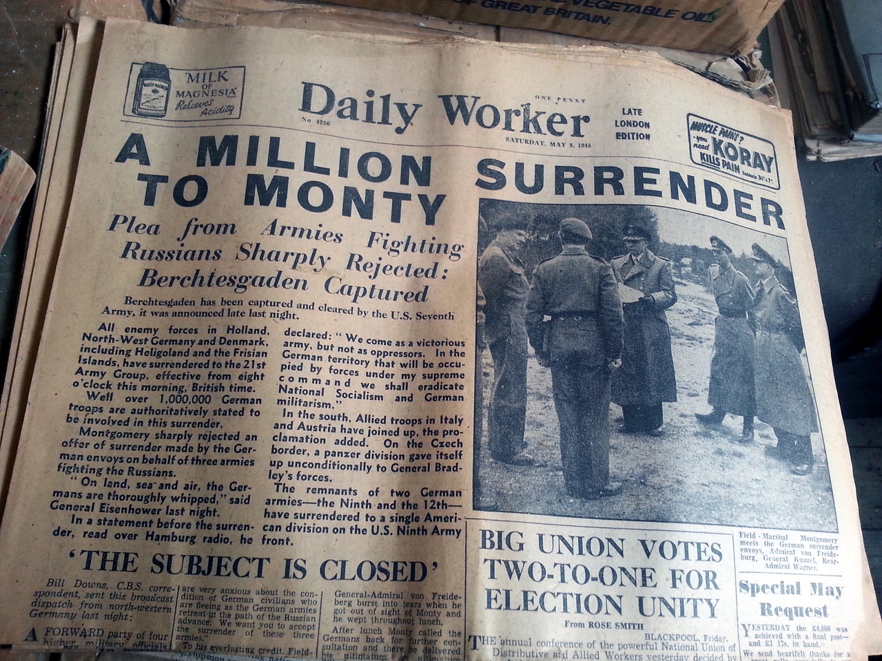 old newspaper daily worker surrender free photo