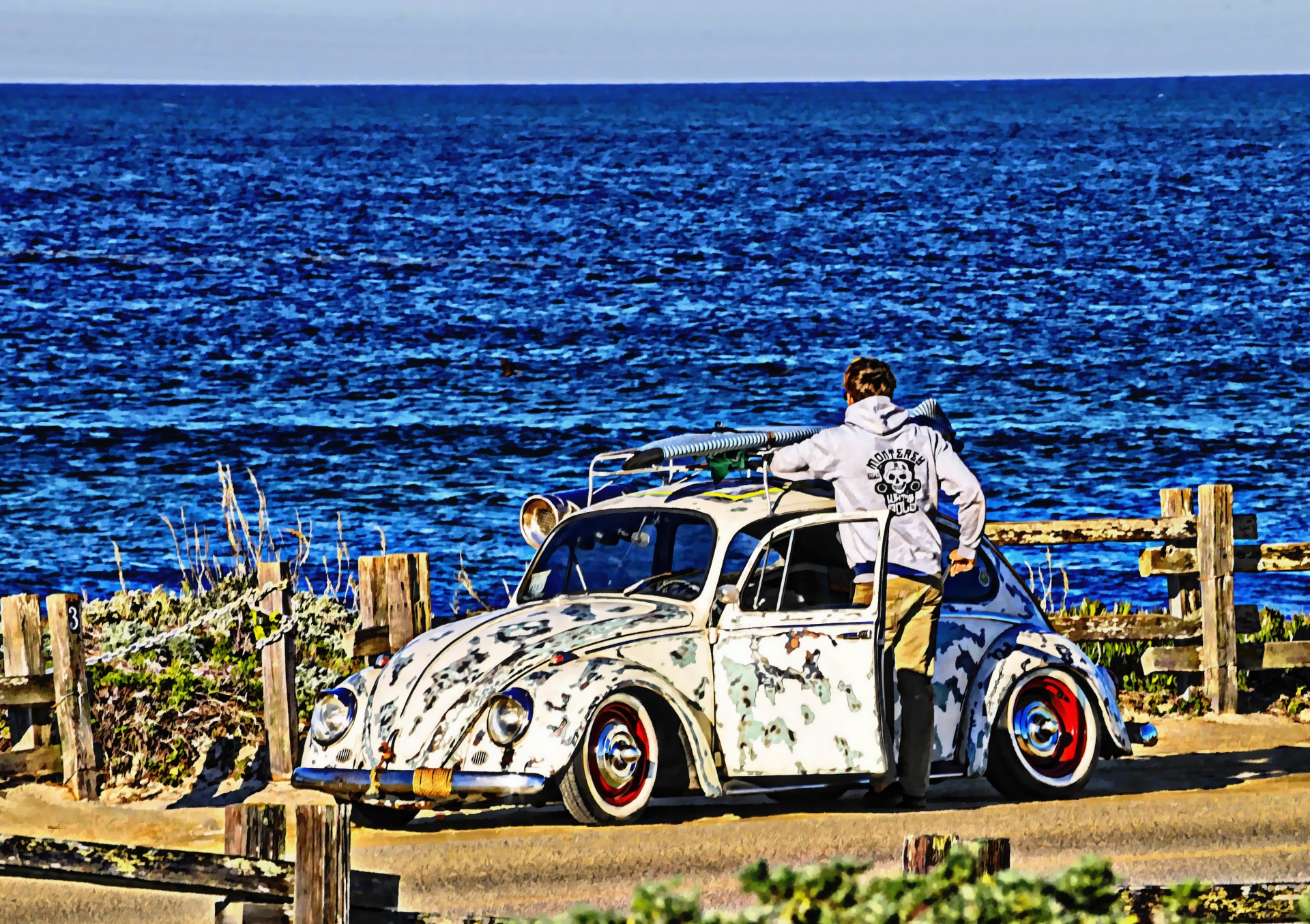 old,vintage,antique,classic,bug,volkswagen,surfer,ocean,beach,surfing,artis...