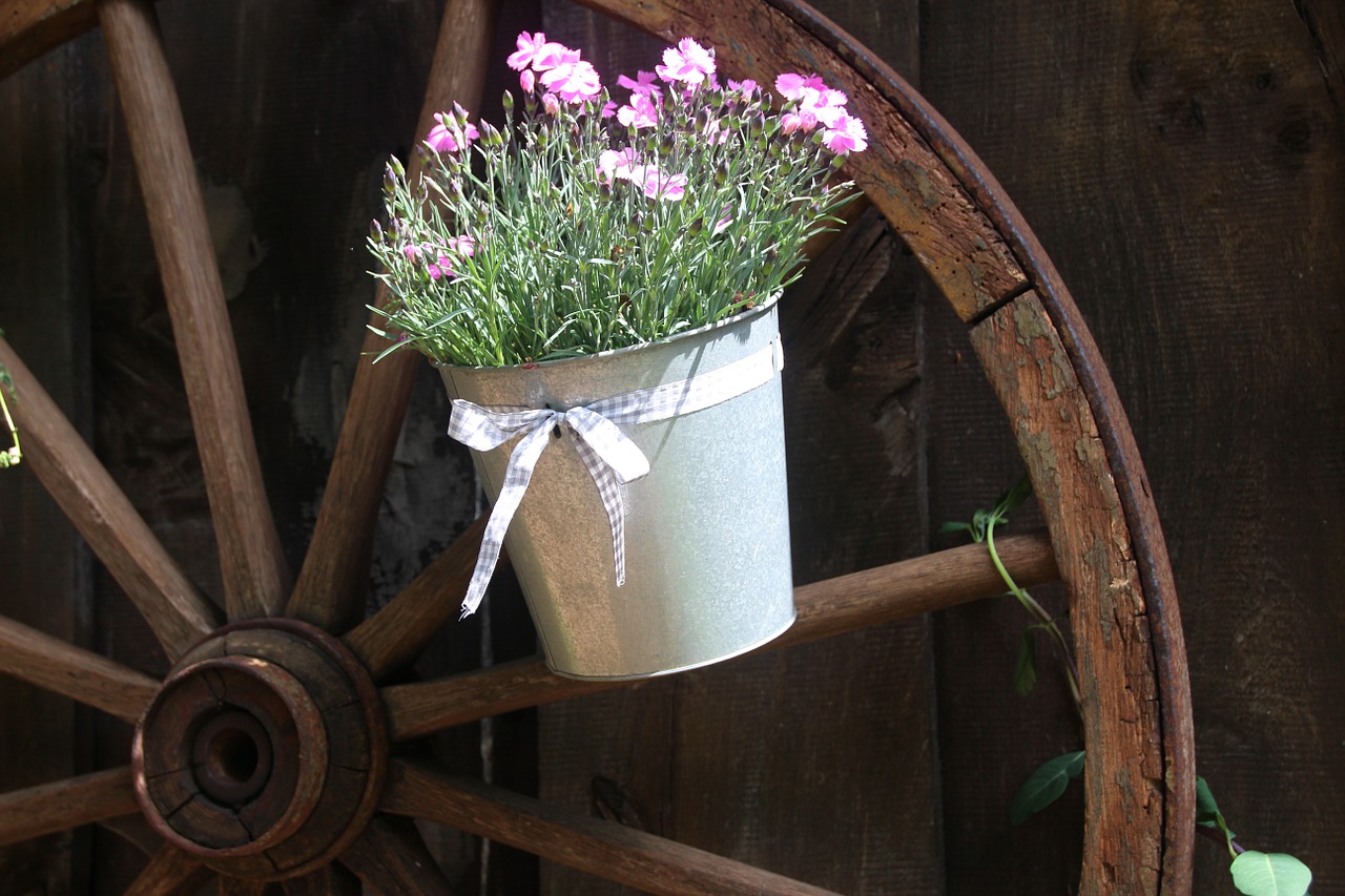 old wagon wheel wooden wheel flower free photo