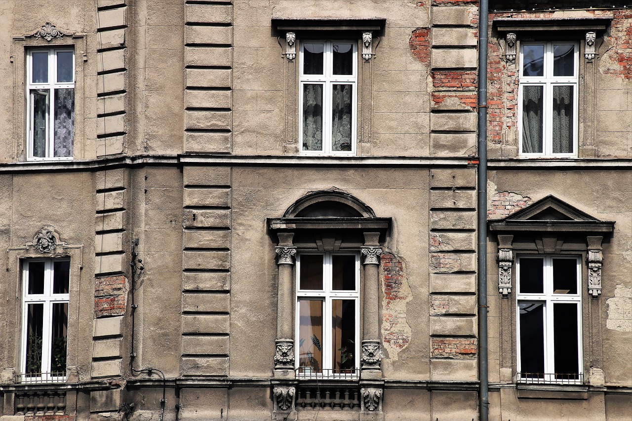 old windows old plaster facade free photo