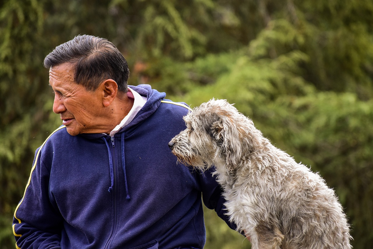 older  dog  old man with his dog free photo
