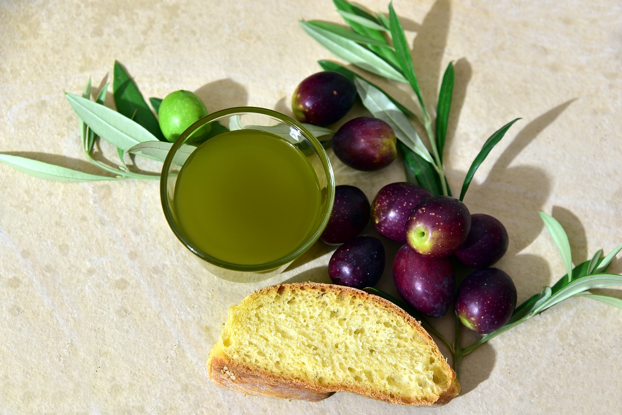 olive oil  olives  bread free photo