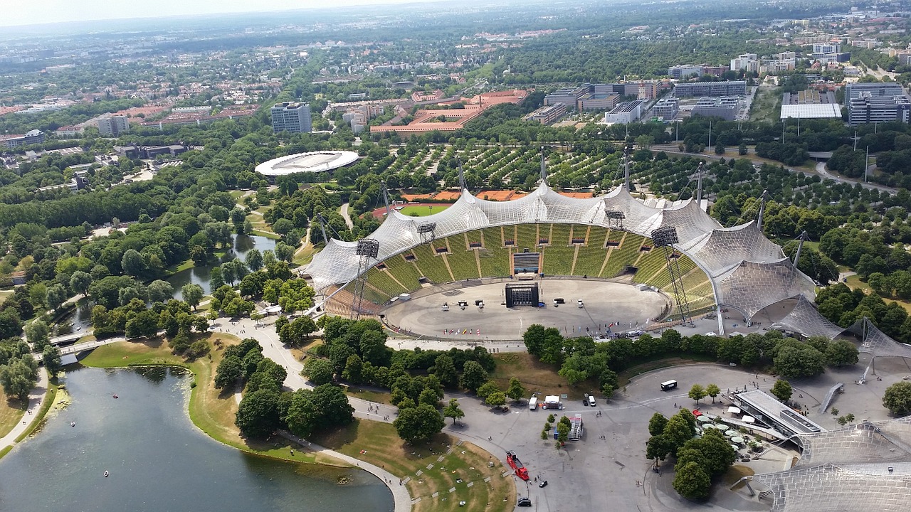 olympic stadium munich aerial view free photo