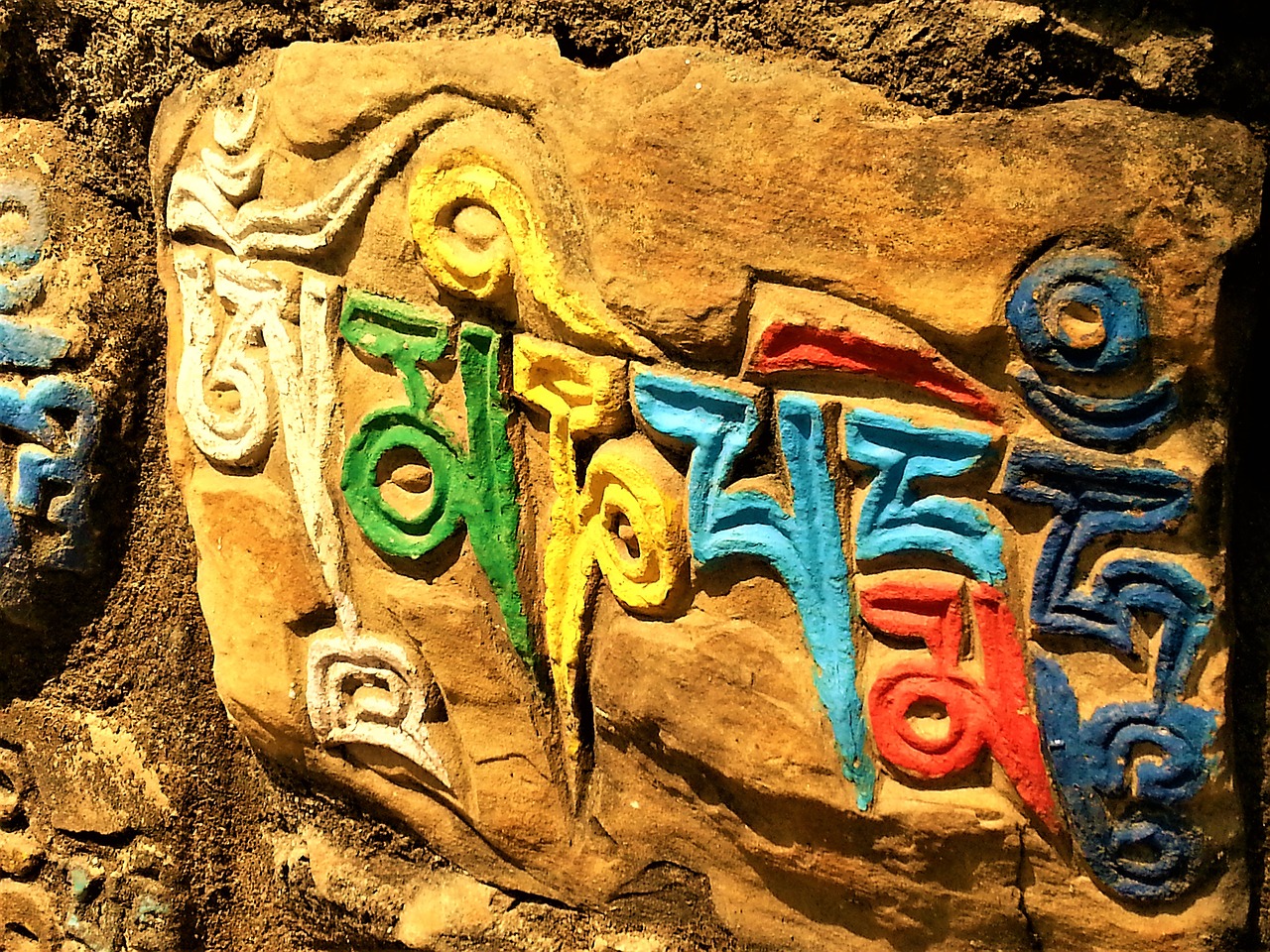 om mani peme hung a stone carving nepal free photo
