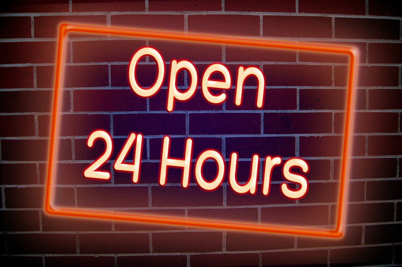 open opening hours neon free photo