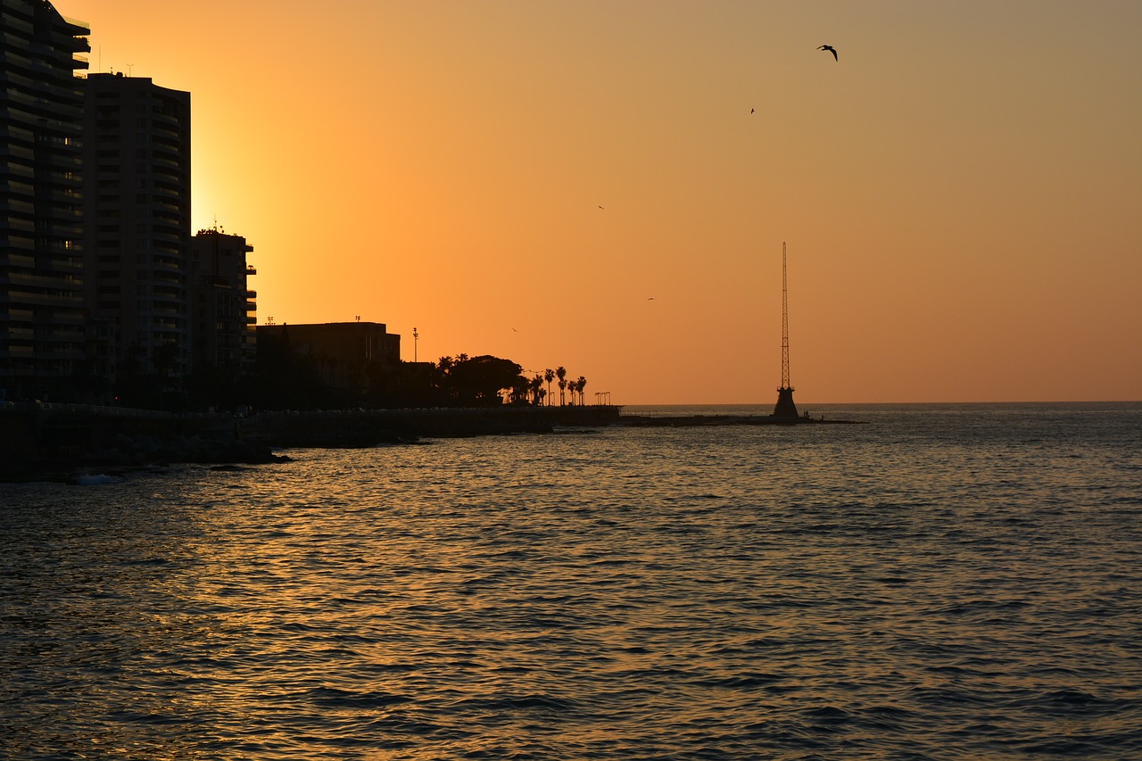 orange sunset beirut free photo