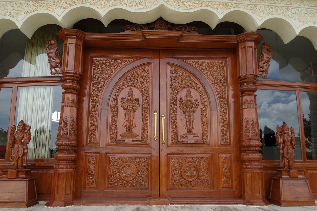 ornate door wooden carved free photo