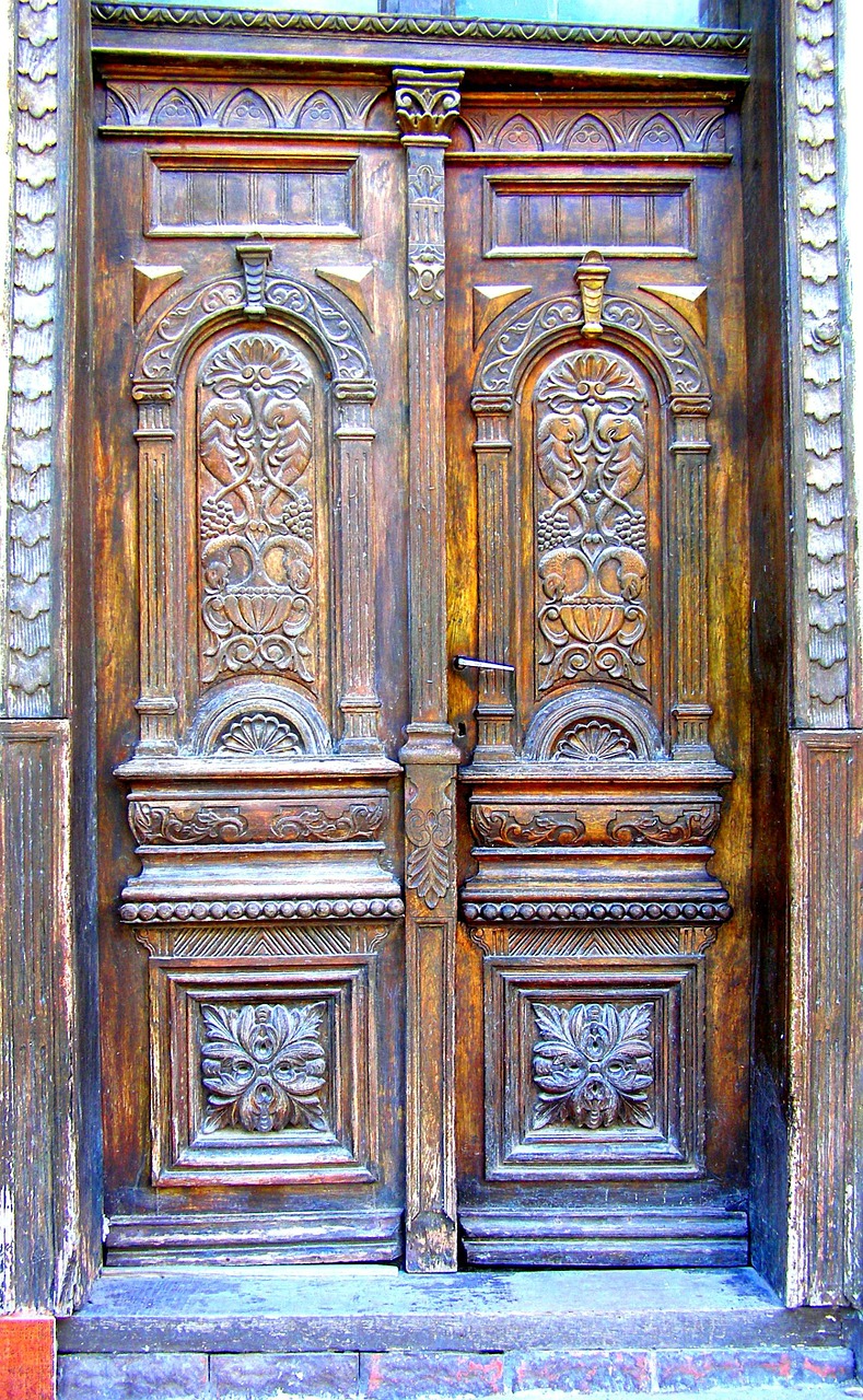ornate wooden doors carved wood free photo