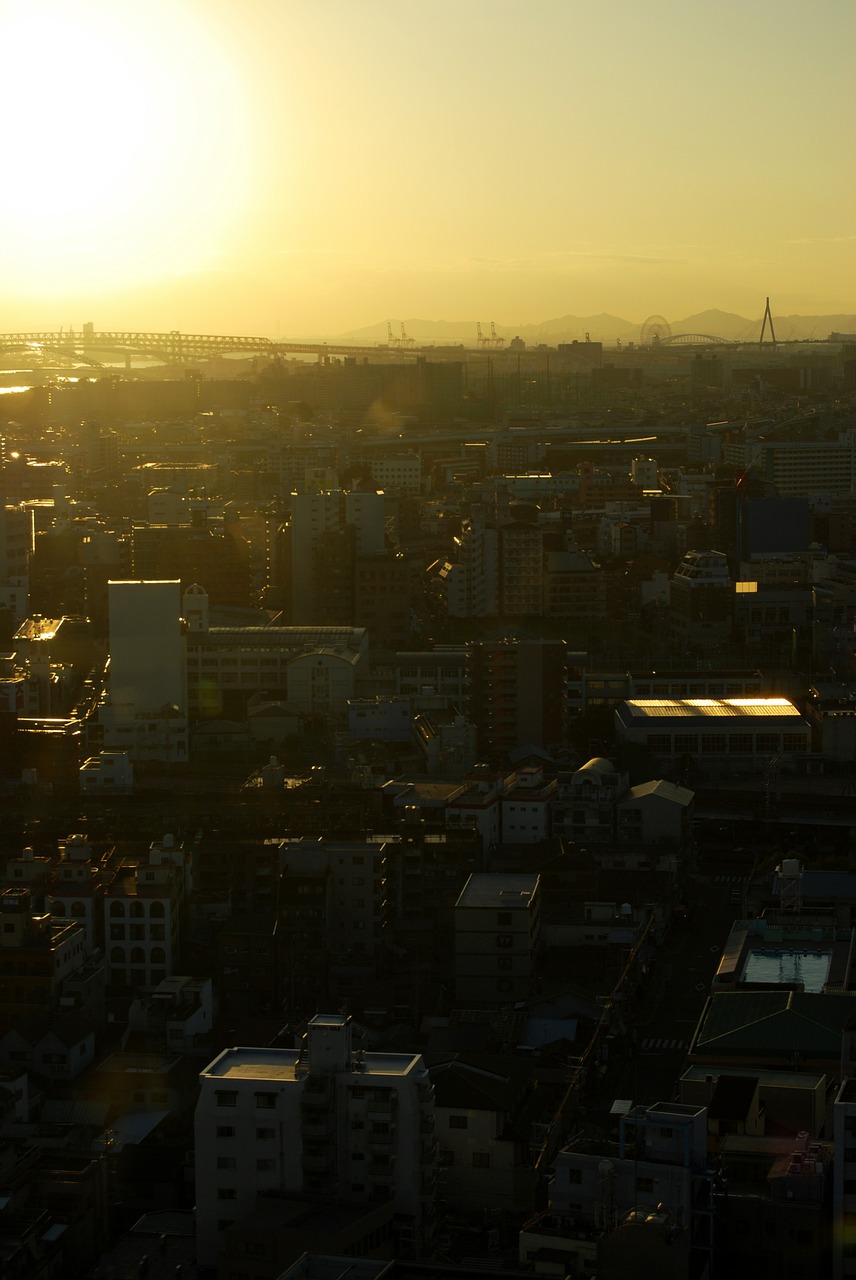 osaka evening view city free photo