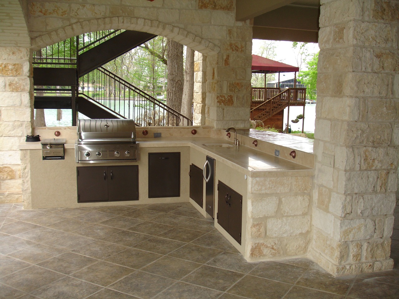 outdoor kitchen stone masonry free photo