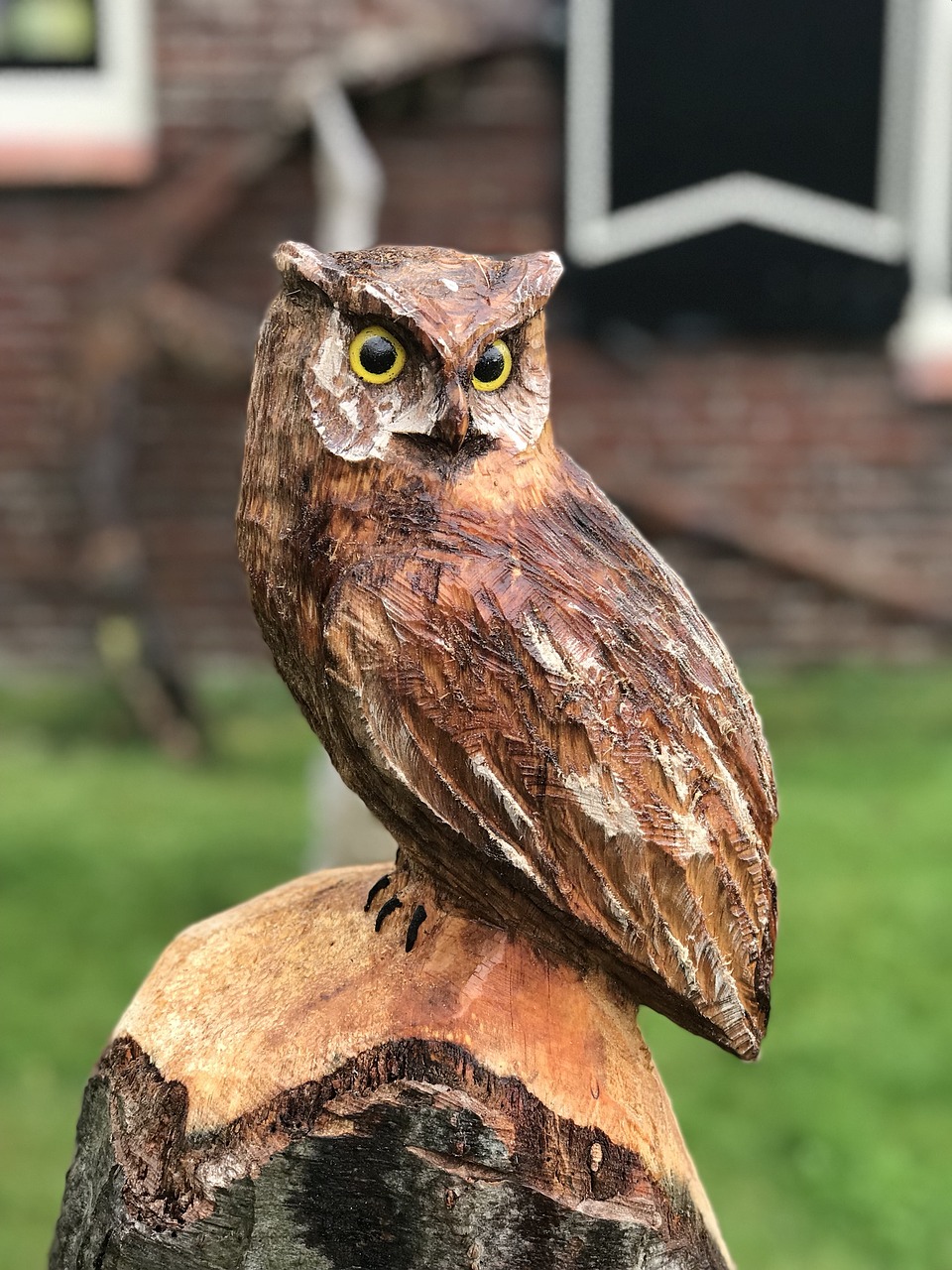 owl wood carving figure free photo