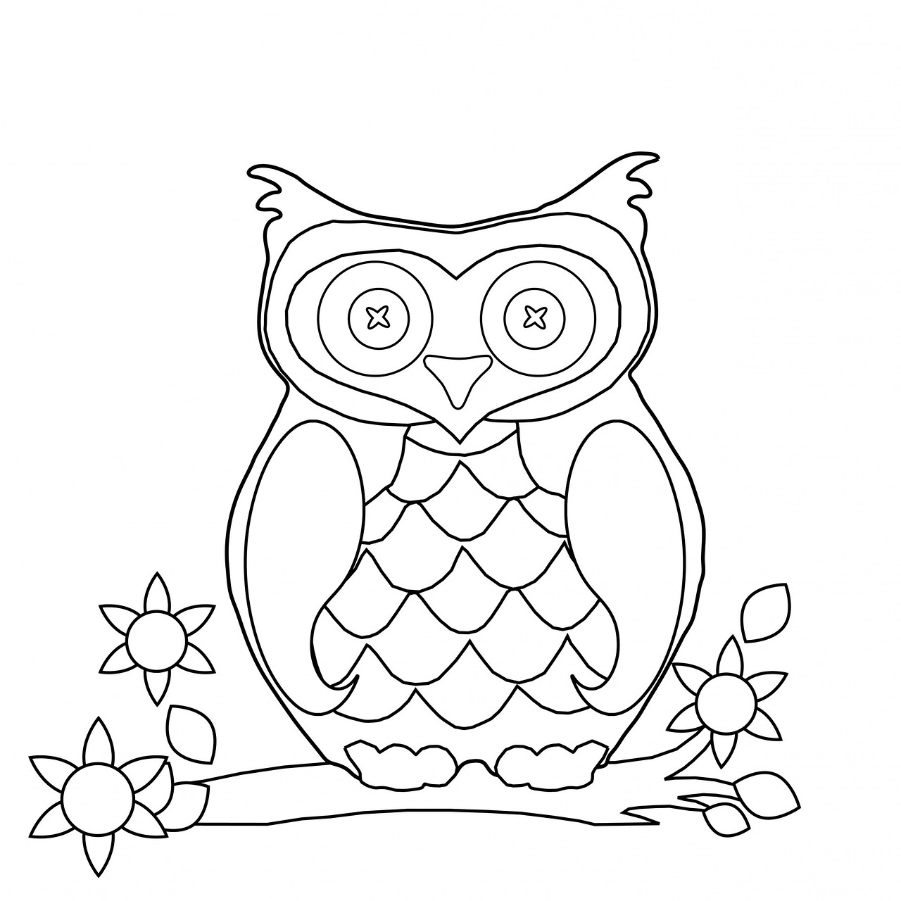 owl colouring page free photo