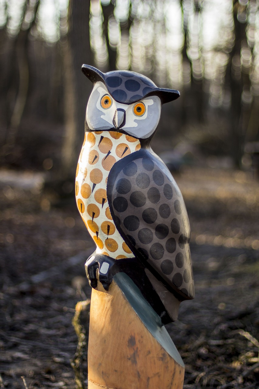 owl statue autumn painted free photo