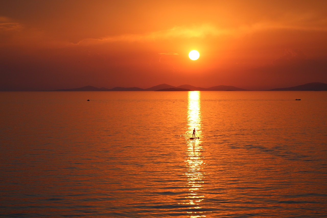 paddle board  sunset  croatia free photo
