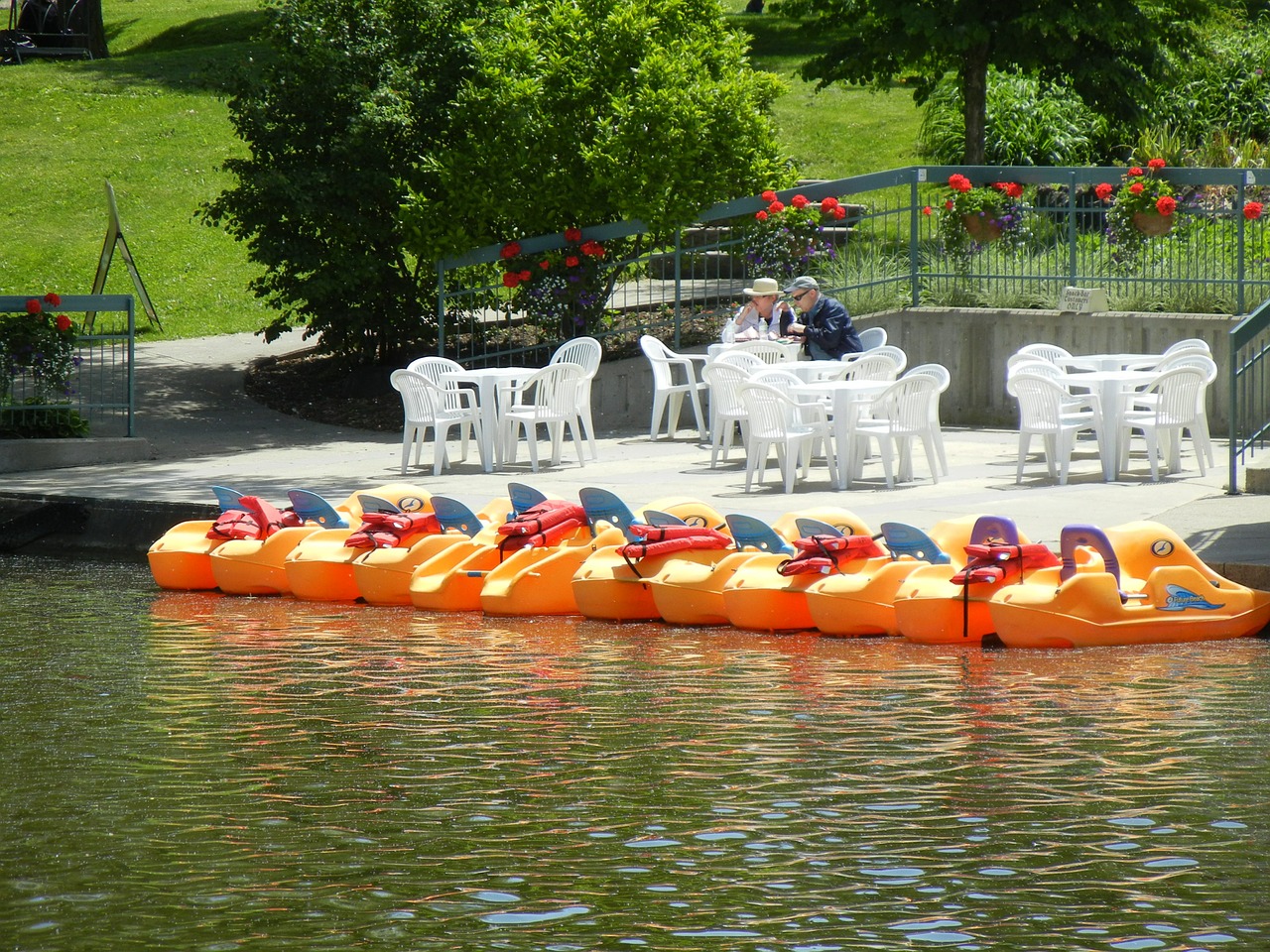 paddle boats coffee house river free photo