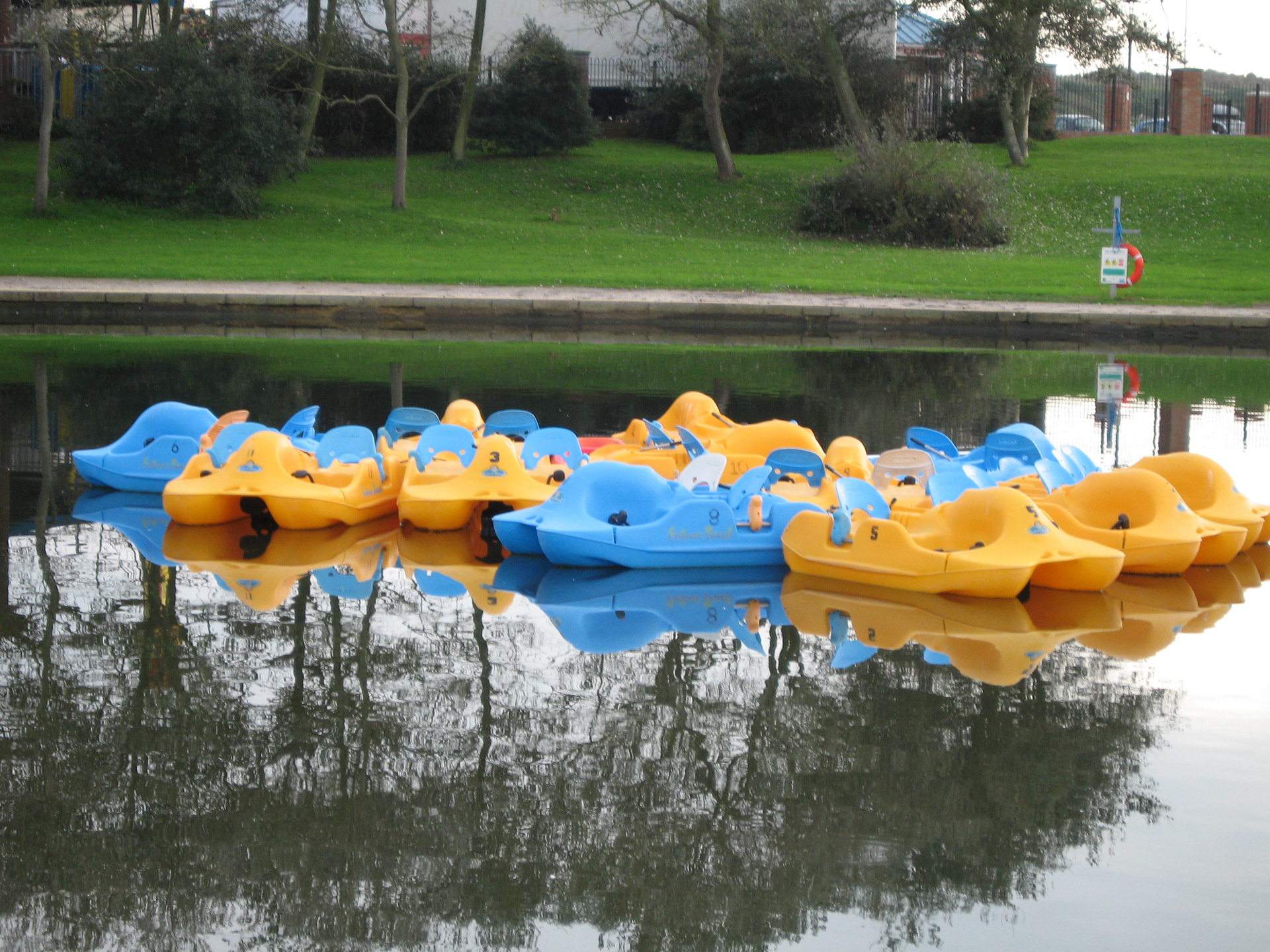 coloured paddle boats paddle boats blue and yellow free photo