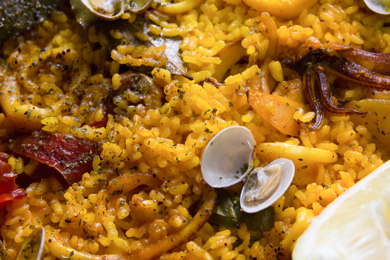 paella rice clams free photo